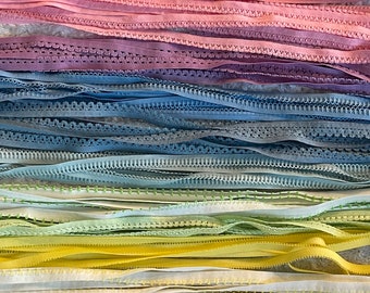 Lot 75 yards PICOT stretch doll craft sewing  elastic rainbow red peach yellow blue lavender pink black white  3/8" 1/2" inch