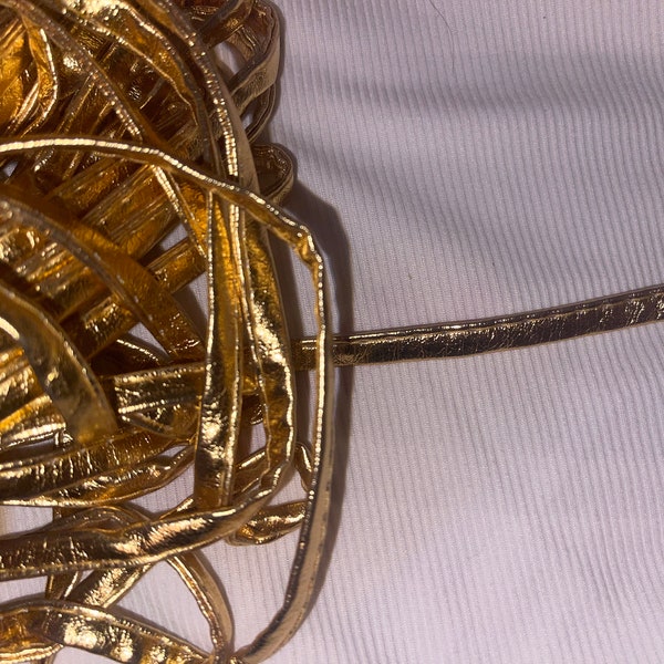 3 yards Metallic Gold shiny pleather cord cording spaghetti strap tube costume corset string 1/4" wide