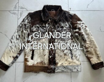 Men Real Leather Jacket with Exotic Skin & Hair Trim Vintage Biker Style Rugged Outerwear