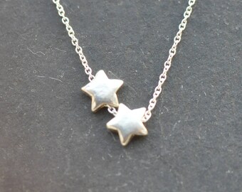 2 star Sterling Silver Star Necklace, Mini sterling silver star necklace, twin star necklace