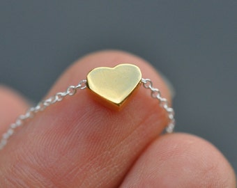 Vermeil yellow Gold heart Necklace - Gold plated over sterling silver heart charm necklace, pink gold heart