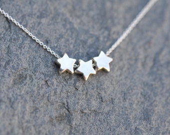 3 Stars Necklace - Sterling Silver chain with three silver star charms, three star necklace, three silver stars necklace