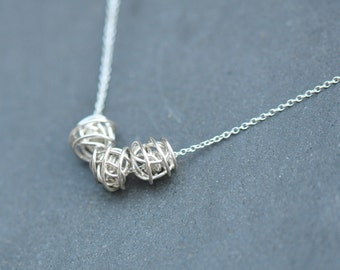 three petite knot  silver chain necklace ANTI TARNISH, sterling silver necklace, mother's day necklace,  grandmother's gift, generations