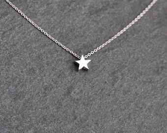 Teeny tiny star charm necklace on delicate sterling silver chain modern everyday minimal, sterling silver star necklace