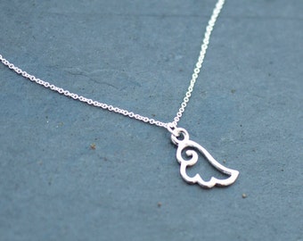 Angels wing necklace on delicate sterling silver chain modern everyday minimal, silver wing necklace,