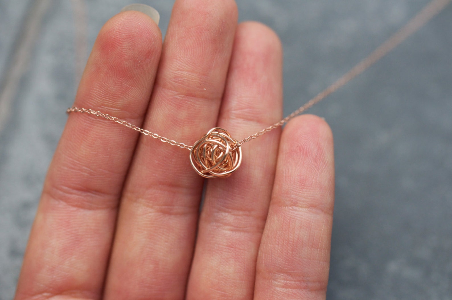 ROSE GOLD Knot on rose gold necklace Love knot necklace pink Etsy