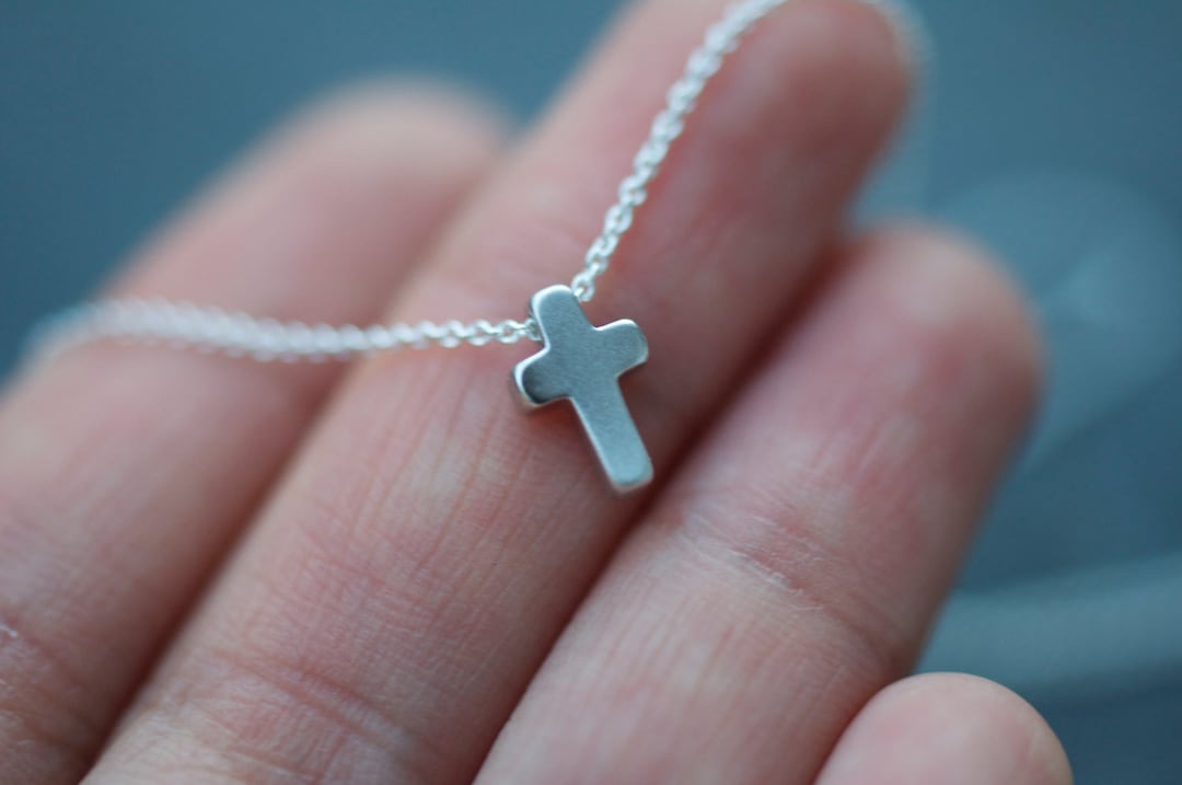 Silver Tiny Cross Charm Necklace on Delicate Sterling Silver Chain - Etsy