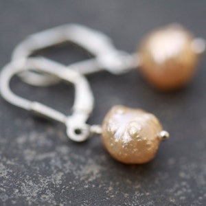Pink Pearl earrings, Silver and pearl earrings, Simple pearl drop earrings,  simple silver earrings