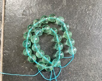 Half strand green fluorite faceted beads 10 mm