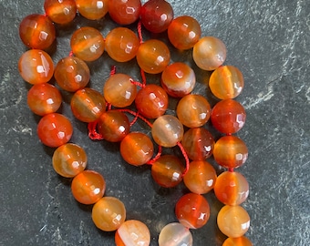 Translucent orange and red fire agate faceted beads 10 mm