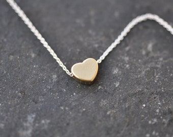 tiny Gold heart necklace, Gold and silver heart necklace, mini Gold heart necklace