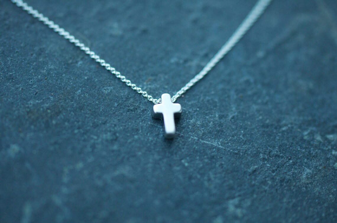 Silver Tiny Cross Charm Necklace on Delicate Sterling Silver Chain - Etsy