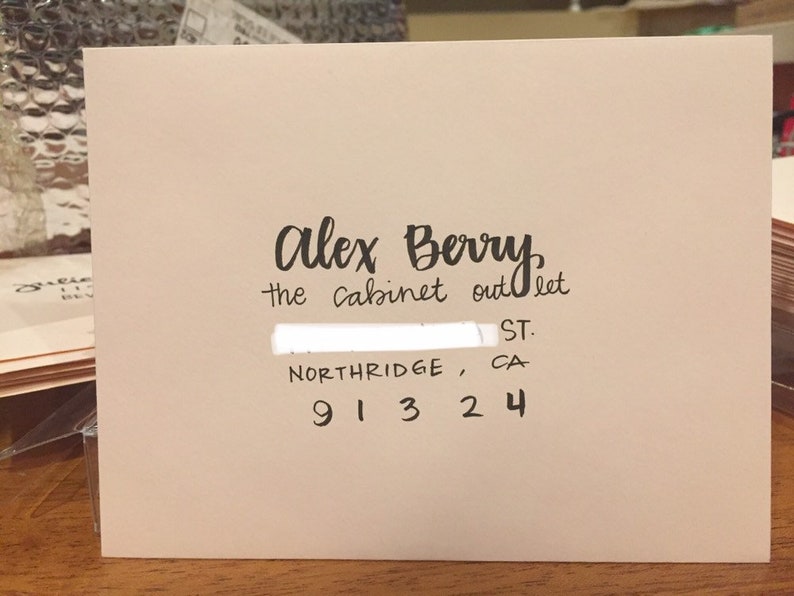 modern calligraphy hand addressed envelopes for wedding or event