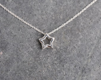 Star Necklace - Sterling Silver chain with STERLING SILVER open star charms