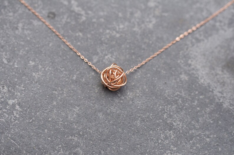 Rose Gold Knot On Rose Gold Necklace Love Knot Necklace Pink Etsy