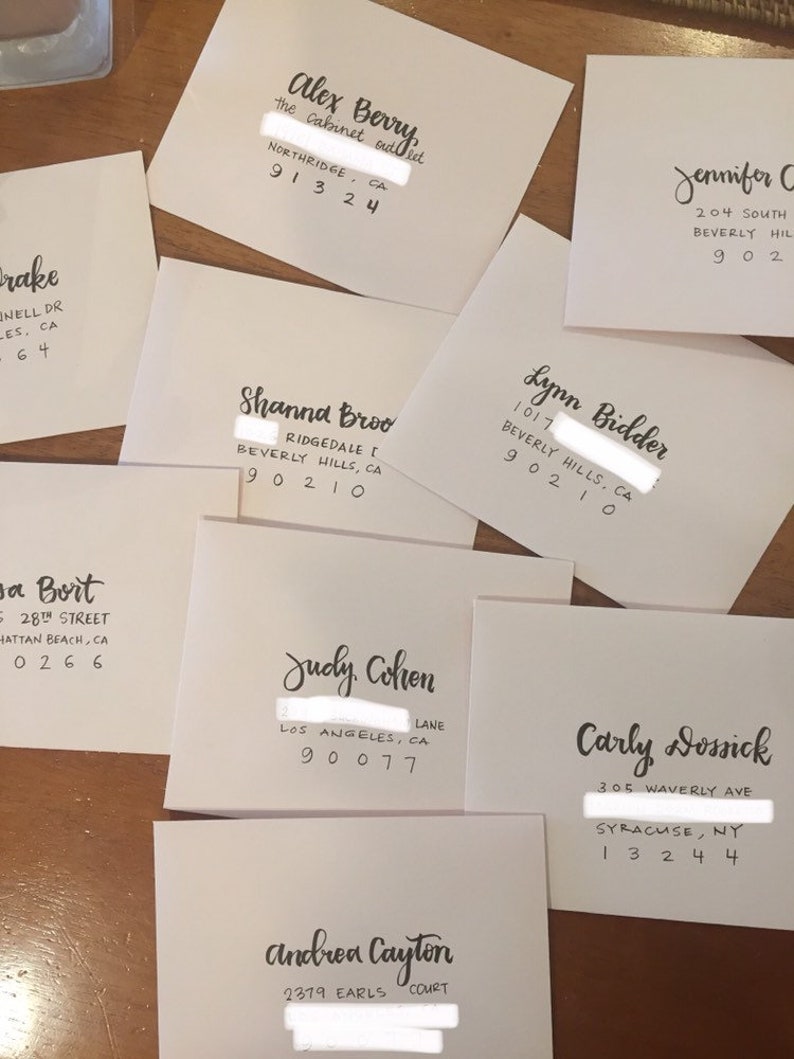 modern calligraphy hand addressed envelopes for wedding or event