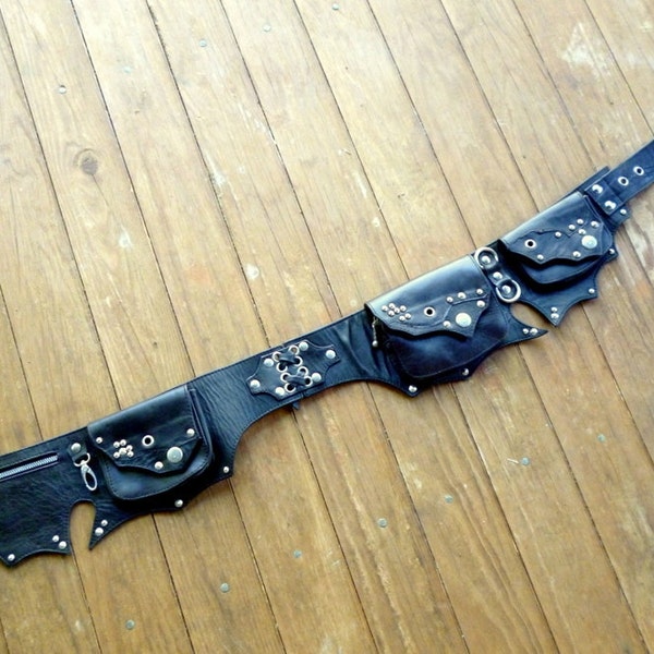 Black and Silver Leather Hip Belt Bag