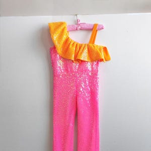 Hot Pink Orange Pageant Jumpsuit,Girl Pageant Jumpsuit,Toddler Pageant Costume,Orange Pageant Costume, Hot Pink Sequin Toddler Jumpsuit,