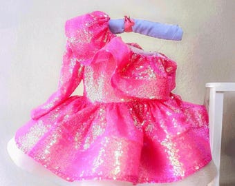 Handcrafted Hot Pink Sequin Baby Dress, Birthday Photoshoot