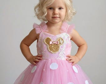 Pink and Gold Minnie Mouse Costume: Sequin Dress & Crown - Etsy