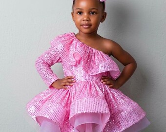 Hot Pink Sequin Baby Dress: Toddler Birthday Pageant Gown, Cotton Lined