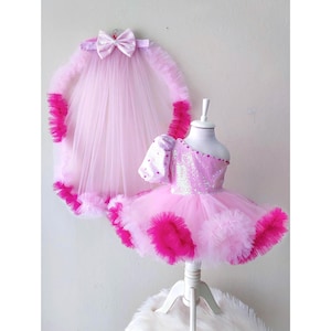 Handcrafted Hot Pink Train Dress: Toddler Pageant, Birthday Photoshoot