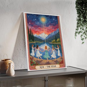 Póster enmarcado de la carta estelar del Tarot Astral, arcanos mayores femeninos, arte espiritual de pared, póster ocultista de brujería, carta del Tarot espiritual místico