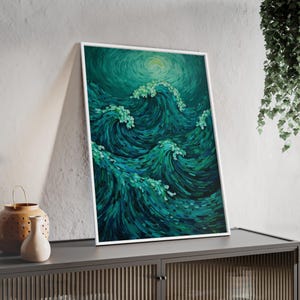 Ocean Waves Wand Kunst Poster mit Holzrahmen, Küsten Wohnkultur, Strand Wand Kunst, Nautische Geschenk, Moderne Kunstdruck