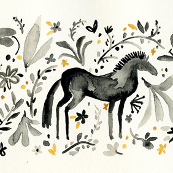 Original Gouache Horse- Painting on paper