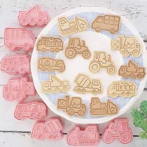Tractor forklift cement truck bulldozer dumper truck crane Cookie Cutters moulds fondant embossers cute 8 piece set for baking biscuit