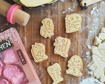 Dinosaur Cookie Cutters 6 piece set moulds fondant embossers cute cartoon dinosaurs
