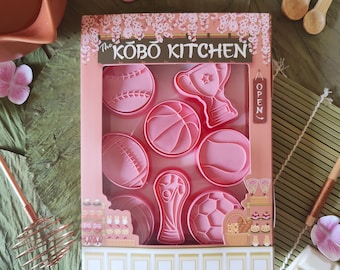 Sports cookie cutters moulds embossers football rugby cricket baseball world cup trophy set of 8