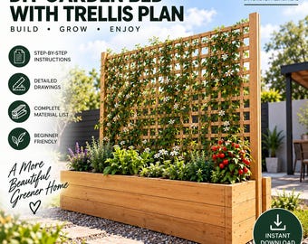DIY Raised Garden Bed with Trellis Plans, Wooden Planter Box (PDF Download)