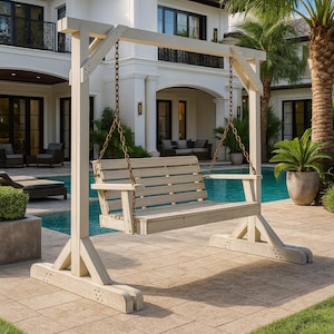 Porch Swing and Stand DIY Plans – Freestanding A-Frame with Wooden Bench Seat – Outdoor Swing Set PDF