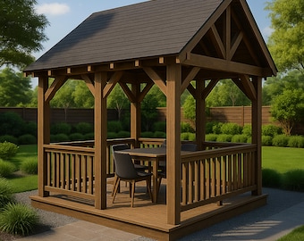 Modern 14x16 Pavilion DIY Woodworking Plan with Step-by-Step Instructions, Material List, Tool Checklist, Roof Design & Cut Guide