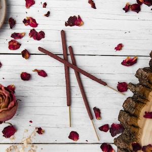 3 Rose Incense Sticks - Hand-Rolled All-Natural Organic Herbal Incense - made with Red Rose Petals - Traditional, Small-Batch, Artisan-Made
