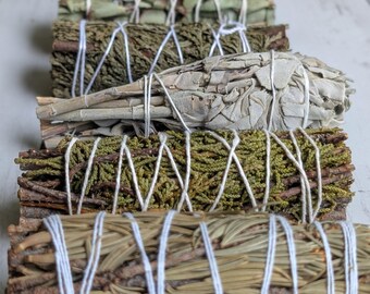 Smudge Stick Variety Pack - 5 Smudging Wands 4" each - Sage, Juniper, Cedar, Pine, Eucalyptus