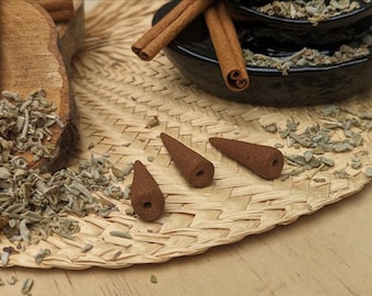 Cinnamon Sage Backflow Incense Cones - Traditional, Small-Batch, Artisan-Rolled, Organic Herbal Scent