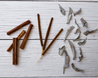 3 Cinnamon Sage Incense Sticks - Traditional, Small-Batch, Artisan-Rolled, Organic Herbal Scent