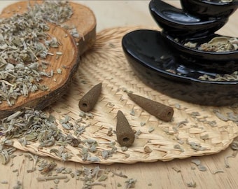 Sage Backflow Incense Cones - All Natural, Vegan, Herbal, Organic, Smudging Altar Tools