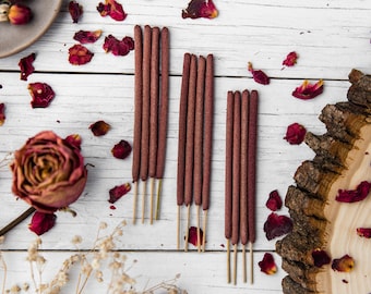 Rose Incense Sticks - Hand-Rolled Organic Herbal Incense - All Natural Red Rose Petal Encens, Insence, Insense, Inscent