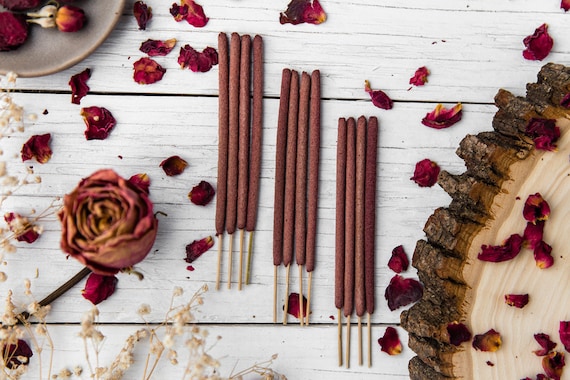 Rose Incense Sticks - Hand-Rolled Organic Herbal Incense - All Natural Red Rose Petal Encens, Insence, Insense, Inscent