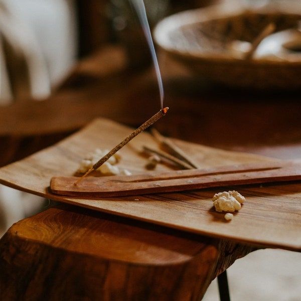 Wooden Incense Burner - 10" Plain Ash Catcher for Incense Sticks