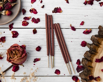 Rose Incense Sticks - Hand-Rolled Organic Herbal Incense - All Natural Incense 6 or 12 - Red Rose Petal Encens, Insence, Insense, Inscent