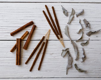 Cinnamon Sage - All Natural Hand Rolled Incense Sticks - Bag of 6 or 12 - Boho Vegan Hippie Incense - Organic Herbal Scents