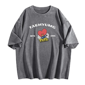 BT21 bedrucktes T-Shirt mit Rundhalsausschnitt, RM, Jin, Suga, J-Hope, Jimin, V, Jungkook, BT21 Rundhalstop, kurzes Shirt, BTS Süßes TATA Unisex Kurzarm-T-Shirt