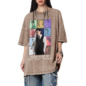 Min YoonGi Bedrucktes T-Shirt mit Rundhalsausschnitt RM, Jin, Suga, J-Hope, Jimin, V, Jungkook, Vintage BTS Unisex Kurzarm-T-Shirt K-Pop Style Top 777 Lila
