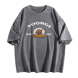 BT21 bedrucktes T-Shirt mit Rundhalsausschnitt, Namjoon, Jin, Suga, J-Hope, Jimin, V, Jungkook, BT21 T-Shirt mit Rundhalsausschnitt BTS Süßes Shooky Unisex-Kurzarm-T-Shirt