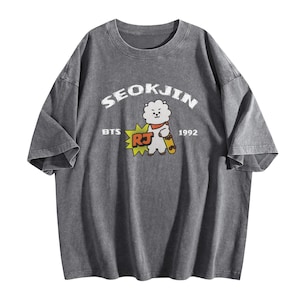 BT21 bedrucktes T-Shirt mit Rundhalsausschnitt, RM, SeokJin, Suga, J-Hope, Jimin, V, Jungkook, BT21 T-Shirt mit Rundhalsausschnitt, BTS Süßes Rj Unisex Kurzarm-T-Shirt