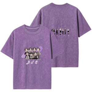 Bangtan Boys Cartoon Crewneck T-Shirt, RM, Jin, Suga, J-Hope, Jimin, V, Jungkook, BTS Unisex Kurzarm K-Pop Style Doppelseitig gepresstes T-Shirt